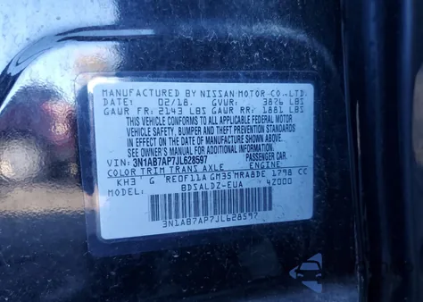 2018 Nissan Sentra S z USA, uszkodzony, nr VIN 3N1AB7AP7JL628597